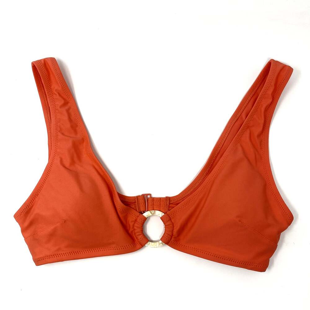 NEW Aerie Orange Tortoiseshell Ring Wide Straps Beach Scoop Bikini Top L